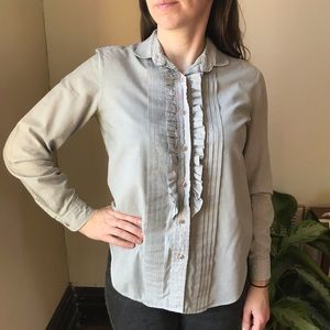 1980’s ruffle tuxedo striped button up